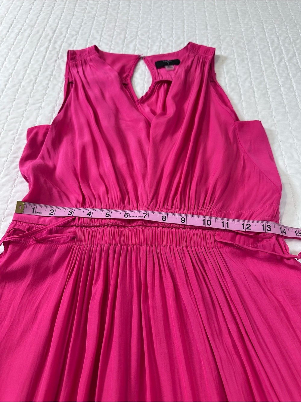 Tahari Hot Pink Summery Sleeveless V-Neck Midi Dress with Elastic Tassel Waist - Picture 10 of 13